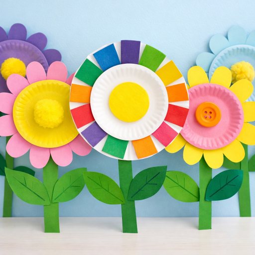 Flowers made out of paper plates and construction paper