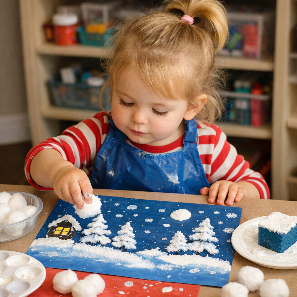 a little girl painting with a cotton ball